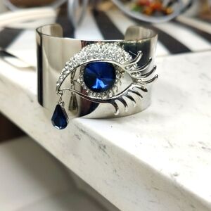 Evil Eye tear charm Rhinestone cuff bracelet